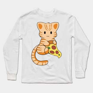 Orange Tabby Cat with Pizza Long Sleeve T-Shirt